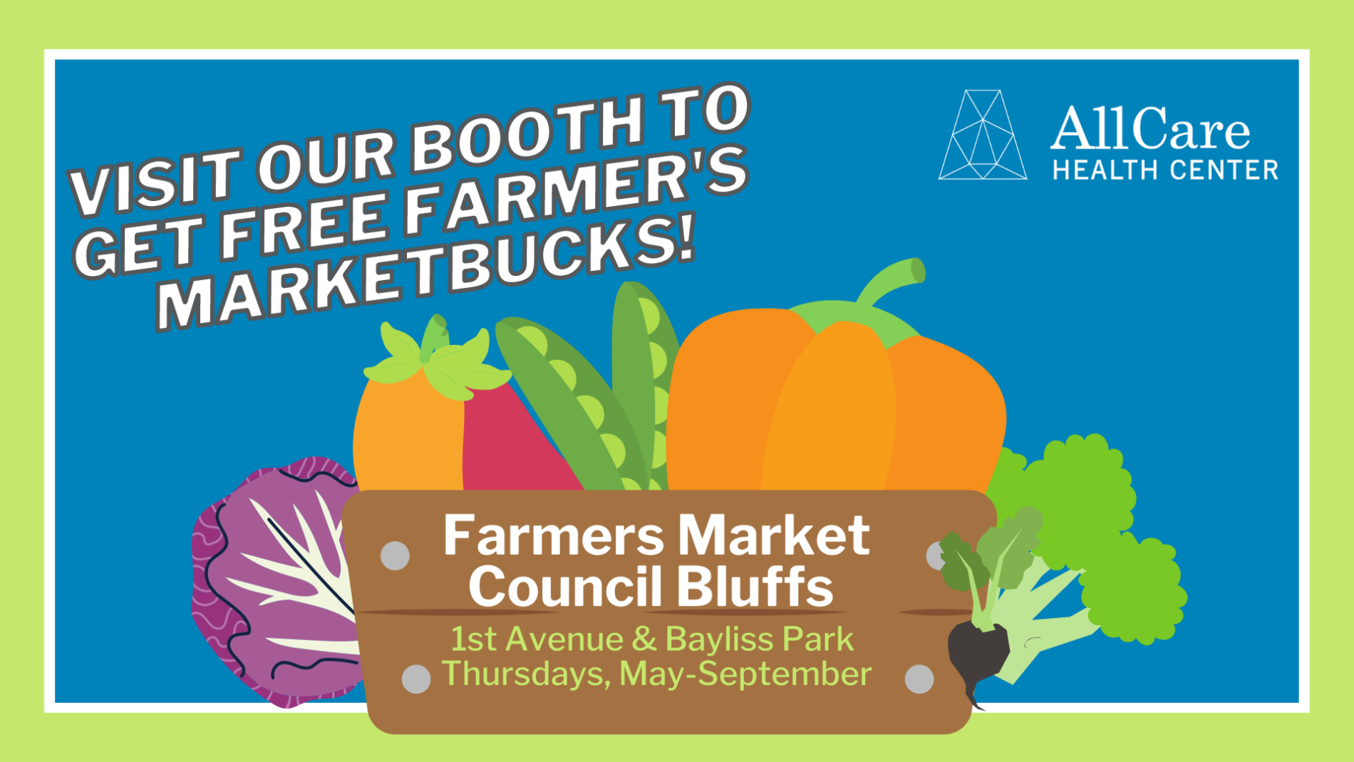 Come check out our weekly booth at the Farmers Market Council Bluffs at Bayliss Park!